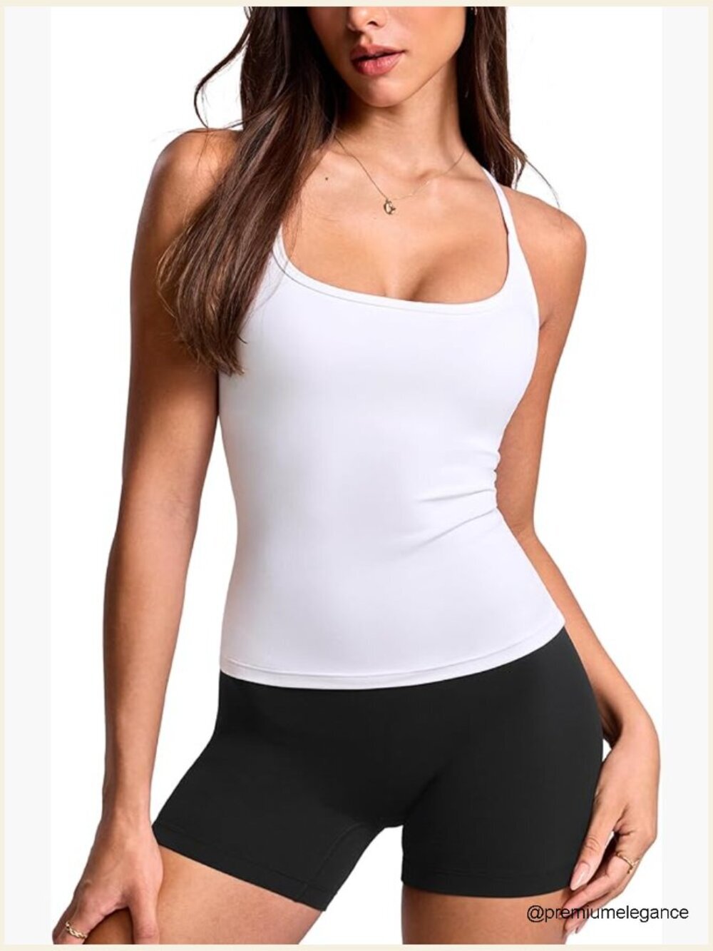 Low Scoop Neck Racerback Tank Top with Built-in Bra Fitted Sleeveless Shirt